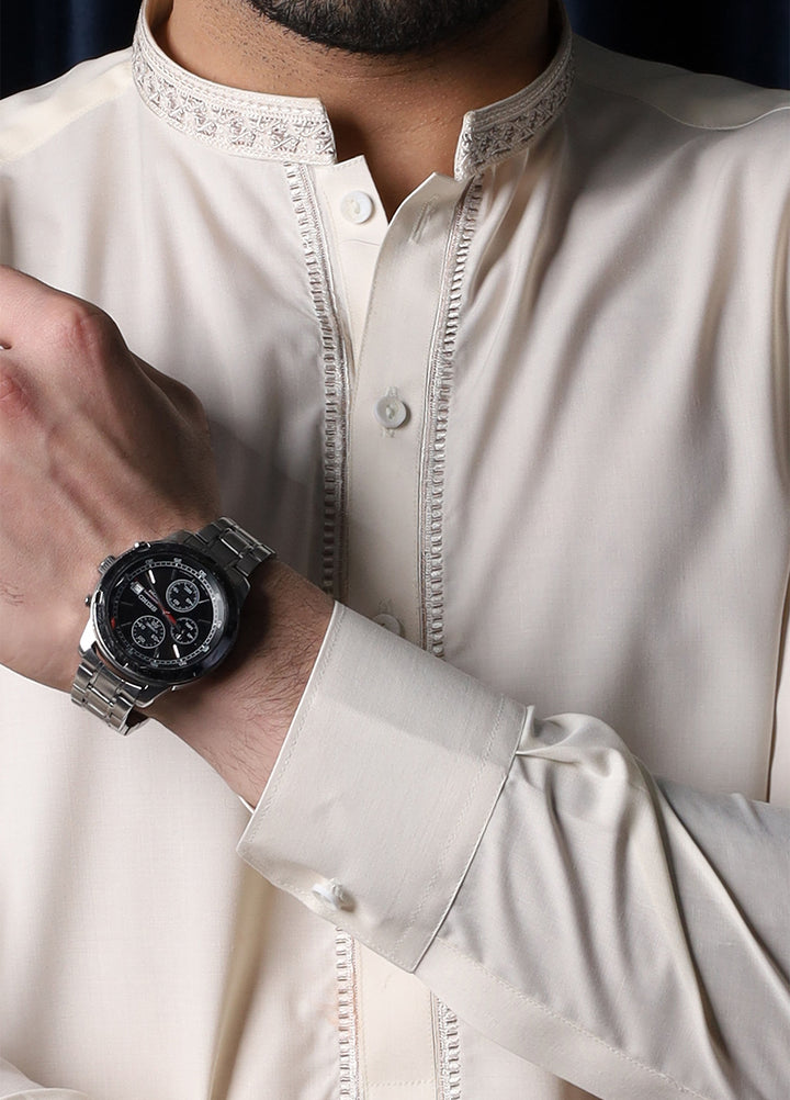 Mazham Mens Collar Neck RTW Embroidered Blended Kameez Shalwar Bosky - Summer Collection