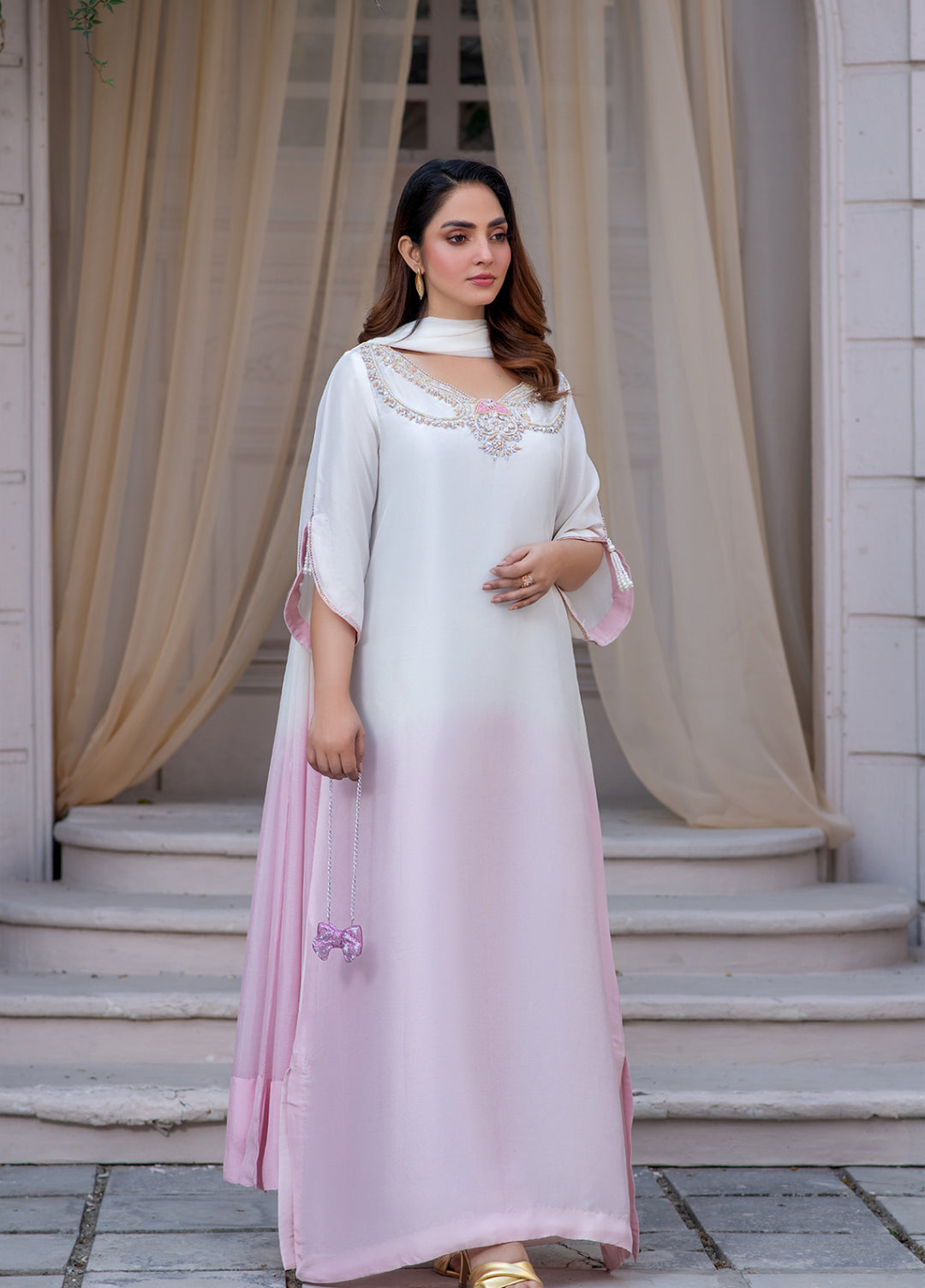 Lumi Luxury by Fajr Khan RTW Hand work Sheesha Silk 3 Piece Ombre - Festive Collection