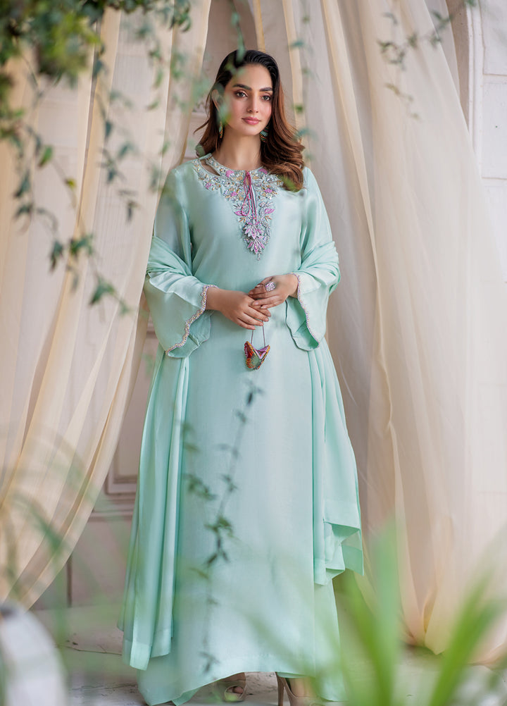 Lumi Luxury by Fajr Khan RTW Hand work Sheesha Silk 3 Piece Cyme - Festive Collection