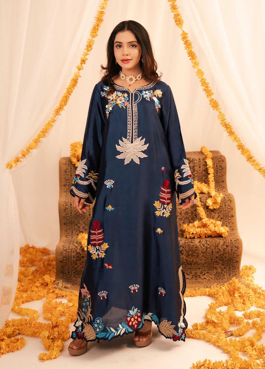 Maham Sultan Women RTW Embroidered Butter Silk 3 Piece Suit CELESTE - Eid Collection