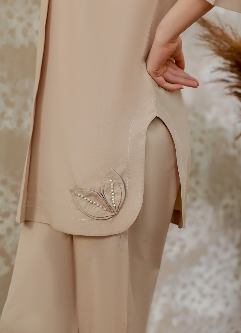 Ripret Women RTW Embroidered Double Georgette 2 Piece Beige Flowers - Eid Collection