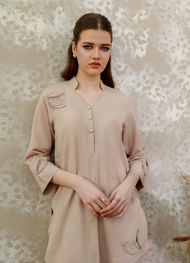 Ripret Women RTW Embroidered Double Georgette 2 Piece Beige Flowers - Eid Collection