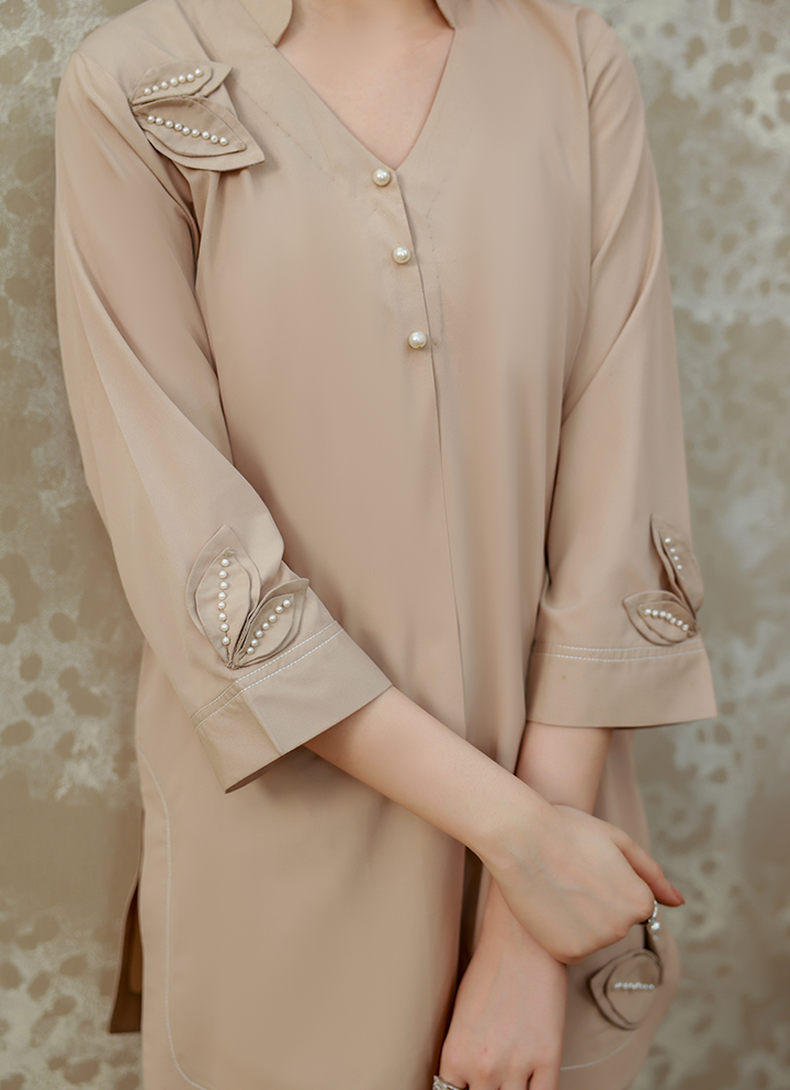 Ripret Women RTW Embroidered Double Georgette 2 Piece Beige Flowers - Eid Collection