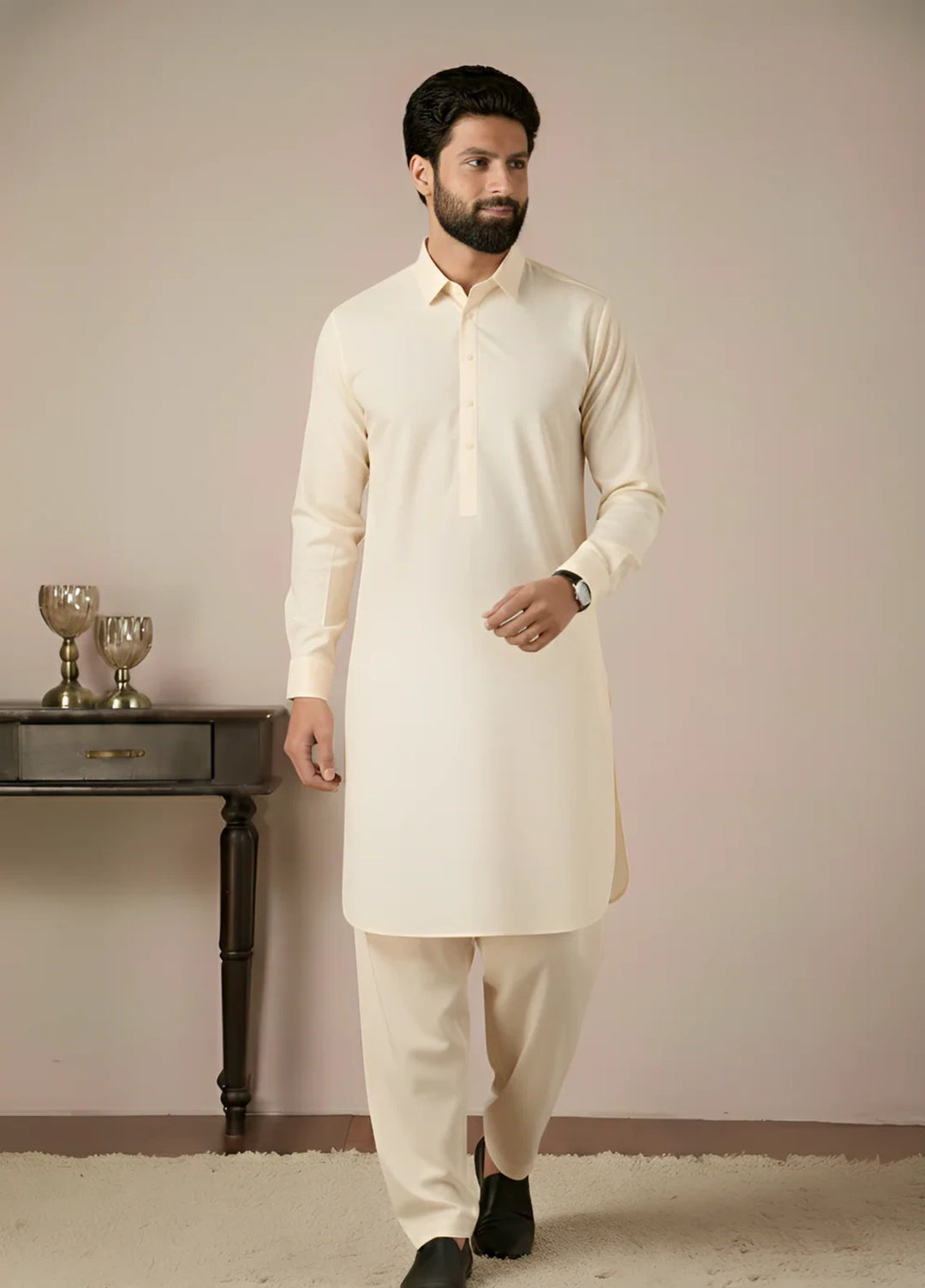 Gold Medal by Stitching Cotton Men RTW Solid Poly 2 Piece Suit Off White SMKS-137 - Casual Collection
