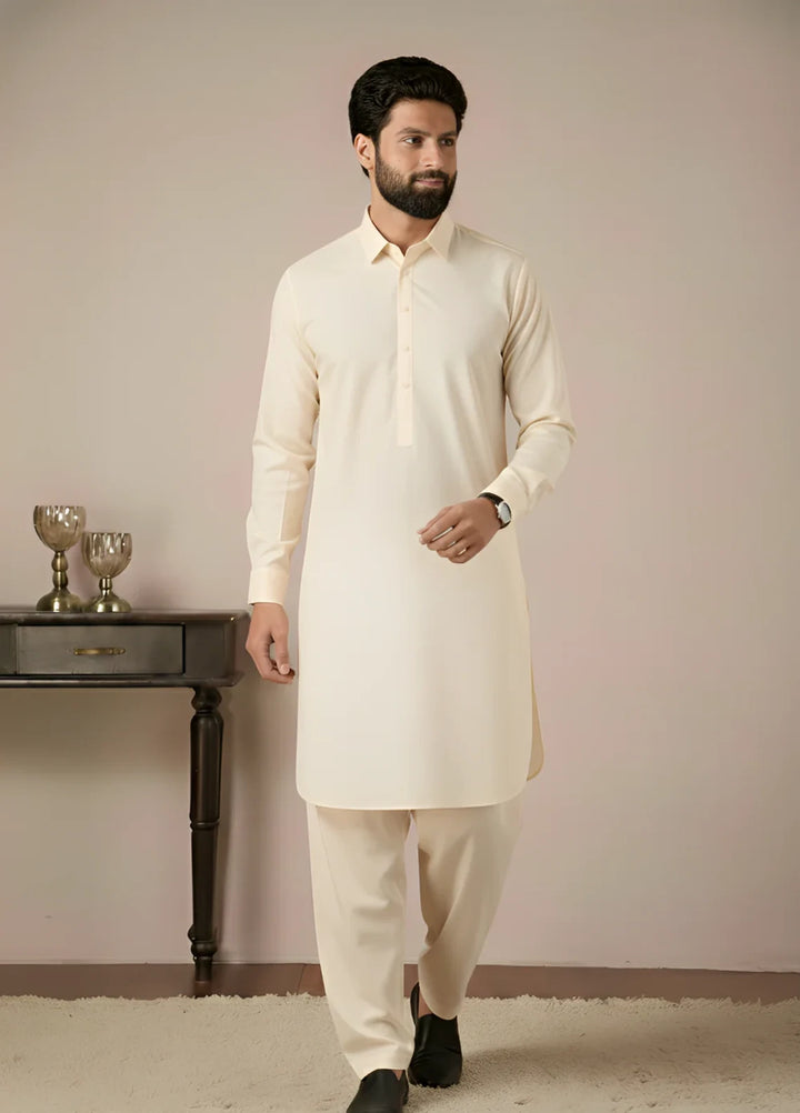 Gold Medal by Stitching Cotton Men RTW Solid Poly 2 Piece Suit Off White SMKS-137 - Casual Collection