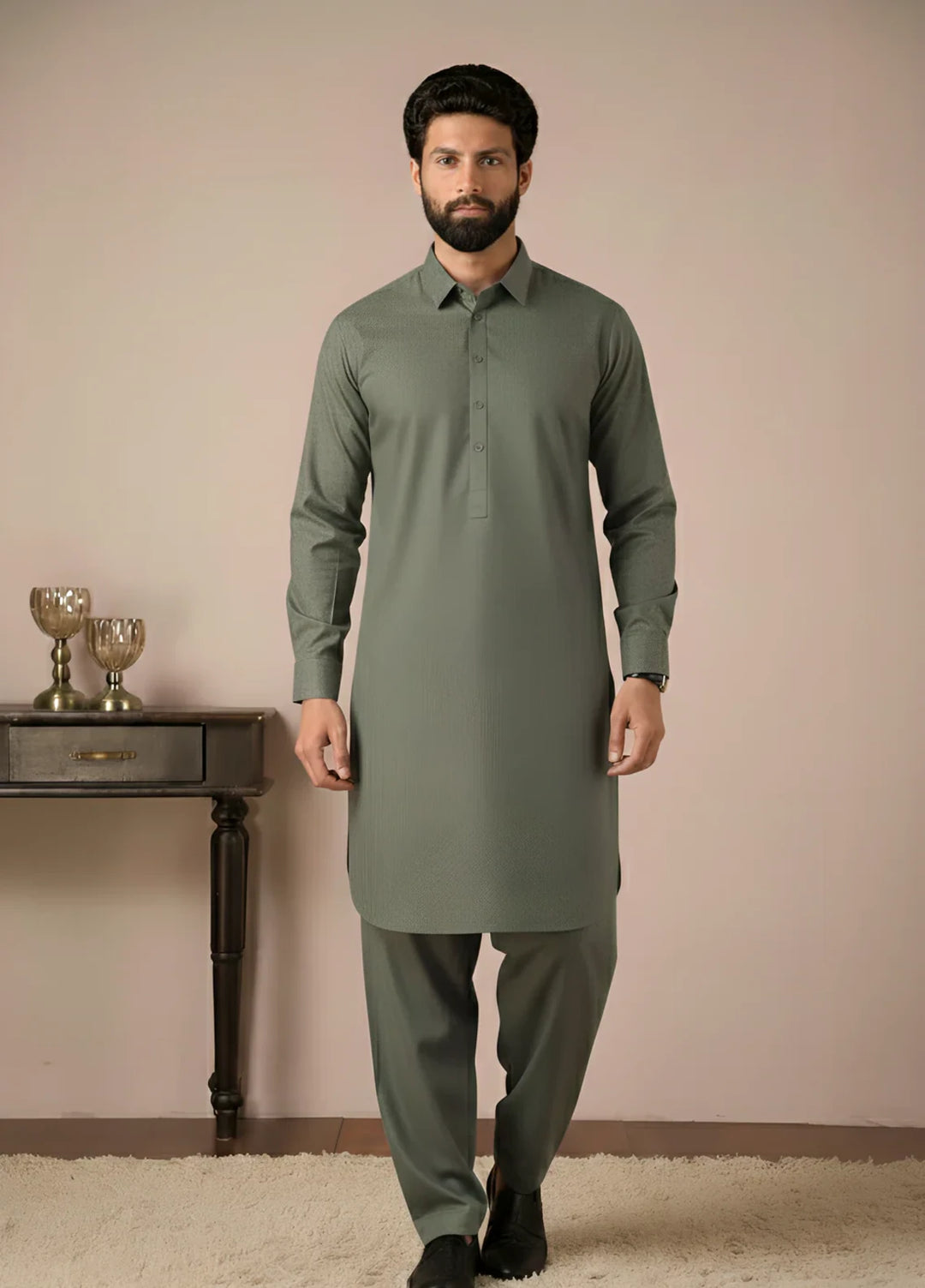 Gold Medal by Stitching Cotton Men RTW Solid Poly 2 Piece Suit Dark Grey SMKS-129 - Casual Collection