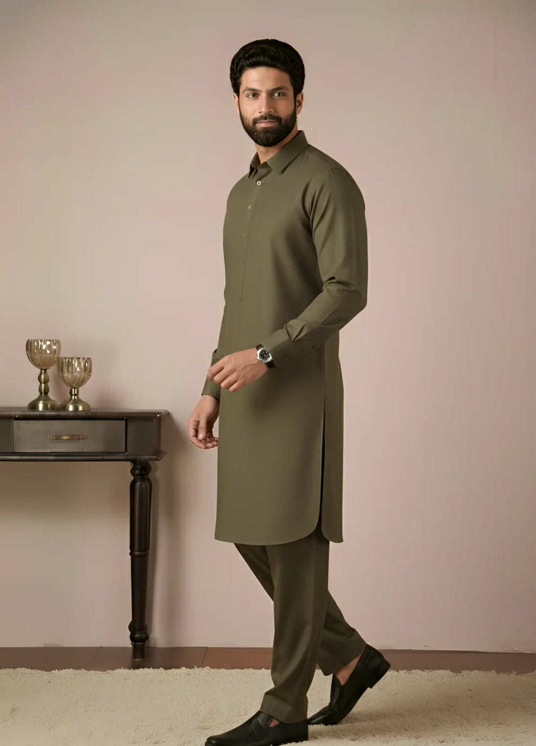 Gold Medal by Stitching Cotton Men RTW Solid Poly 2 Piece Suit Sandy SMKS-135 - Casual Collection