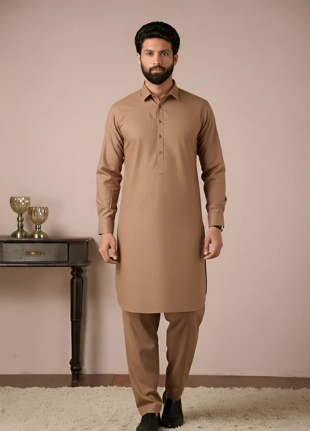 Gold Medal by Stitching Cotton Men RTW Solid Poly 2 Piece Suit Brown SMKS-131 - Casual Collection