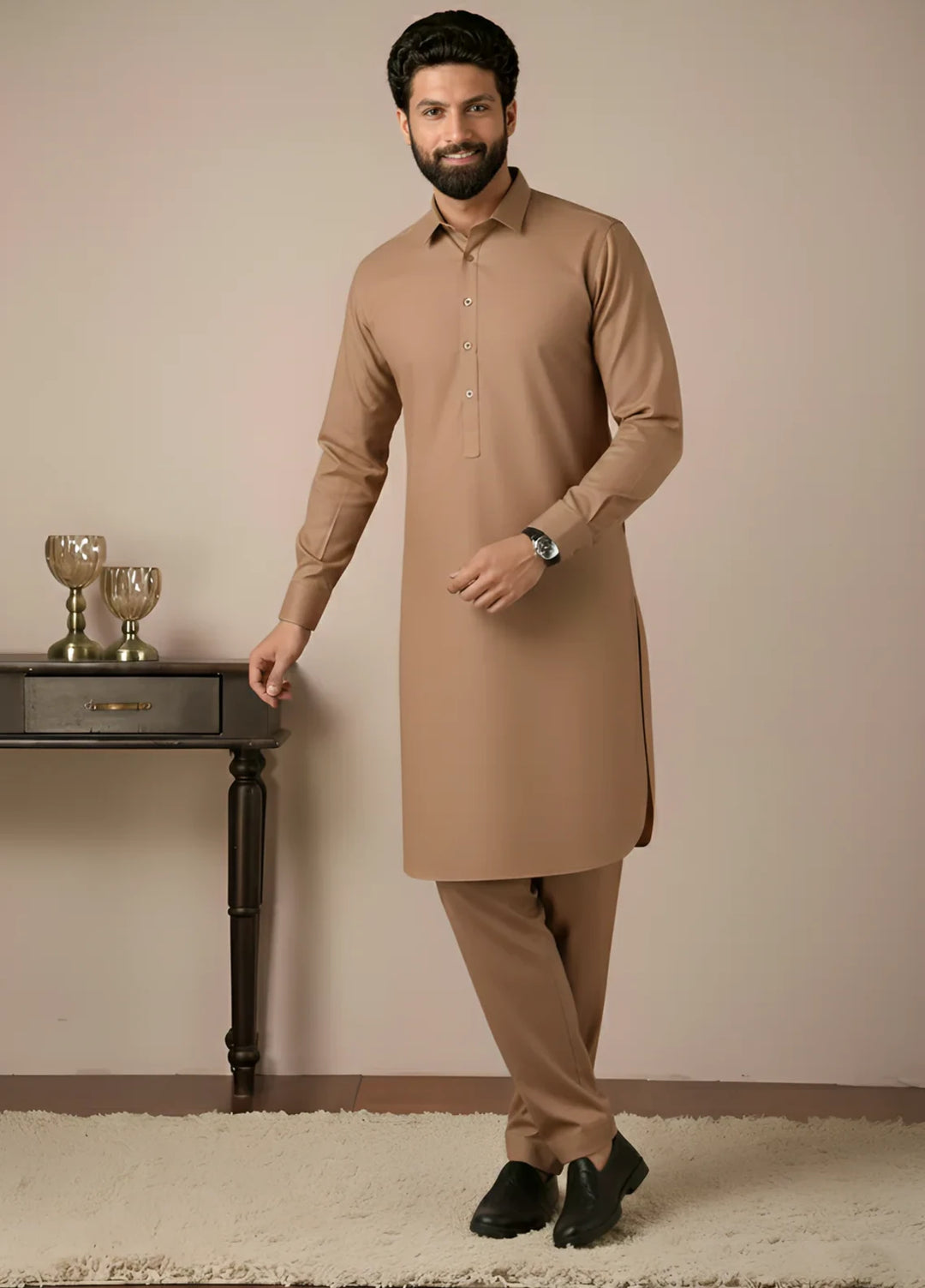 Gold Medal by Stitching Cotton Men RTW Solid Poly 2 Piece Suit Brown SMKS-131 - Casual Collection