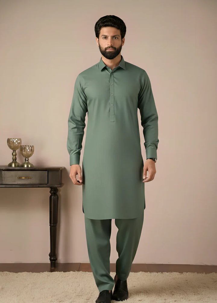Gold Medal by Stitching Cotton Men RTW Solid Poly 2 Piece Suit Olive SMKS-134 - Casual Collection