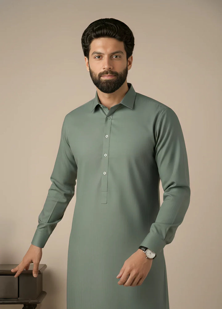 Gold Medal by Stitching Cotton Men RTW Solid Poly 2 Piece Suit Olive SMKS-134 - Casual Collection