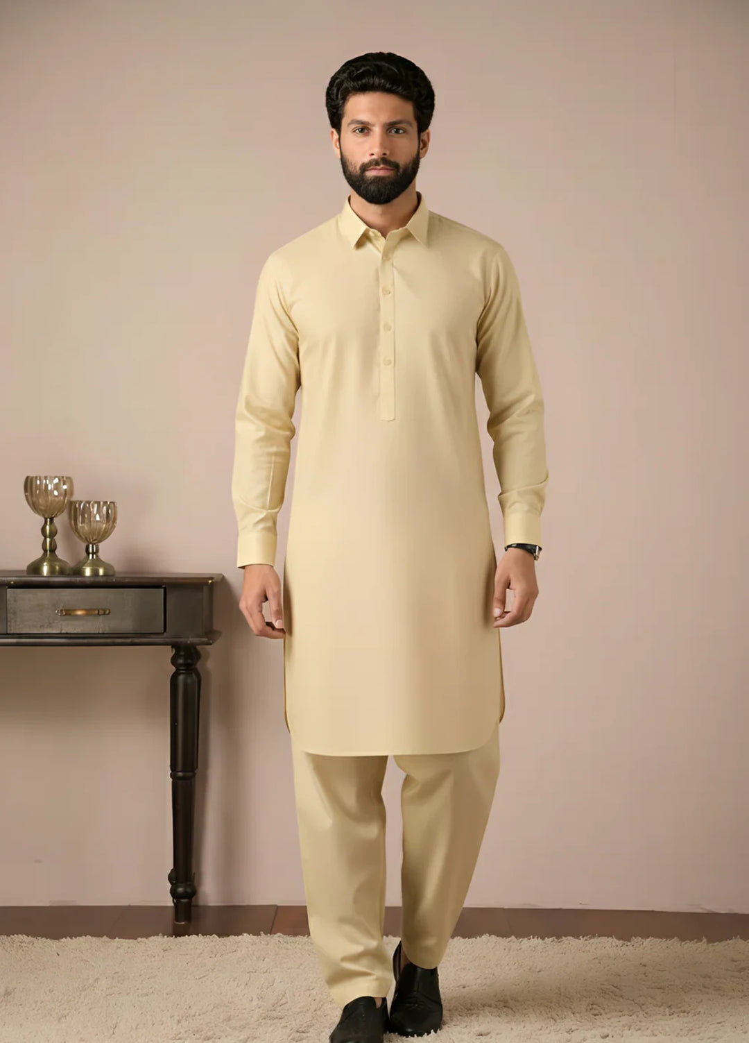 Gold Medal by Stitching Cotton Men RTW Solid Poly 2 Piece Suit Off White SMKS-136 - Casual Collection