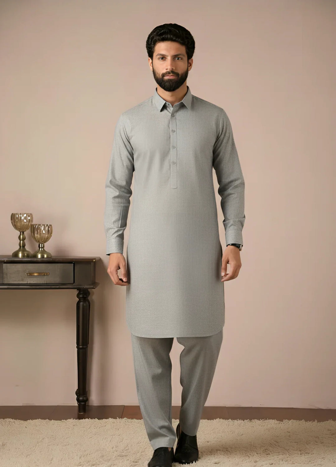 Gold Medal by Stitching Cotton Men RTW Solid Poly 2 Piece Suit Ash Grey SMKS-133 - Casual Collection