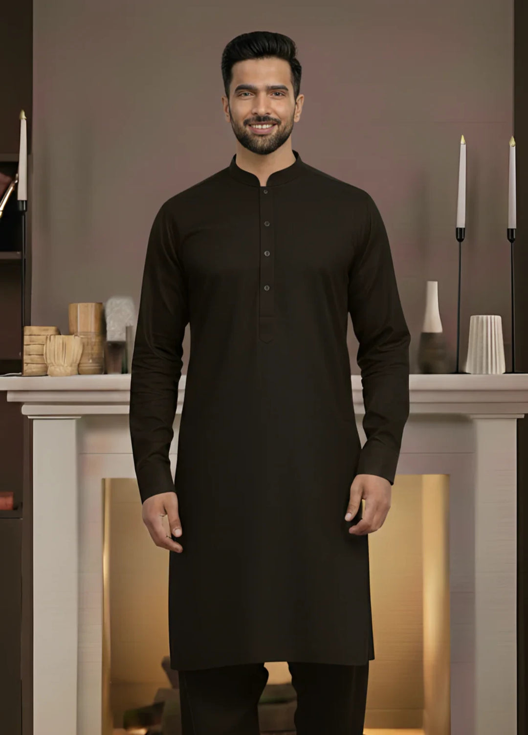 Stitching Cotton RTW Men Poly Kameez Shalwar Suit Vintage Charcoal - Casual Collection