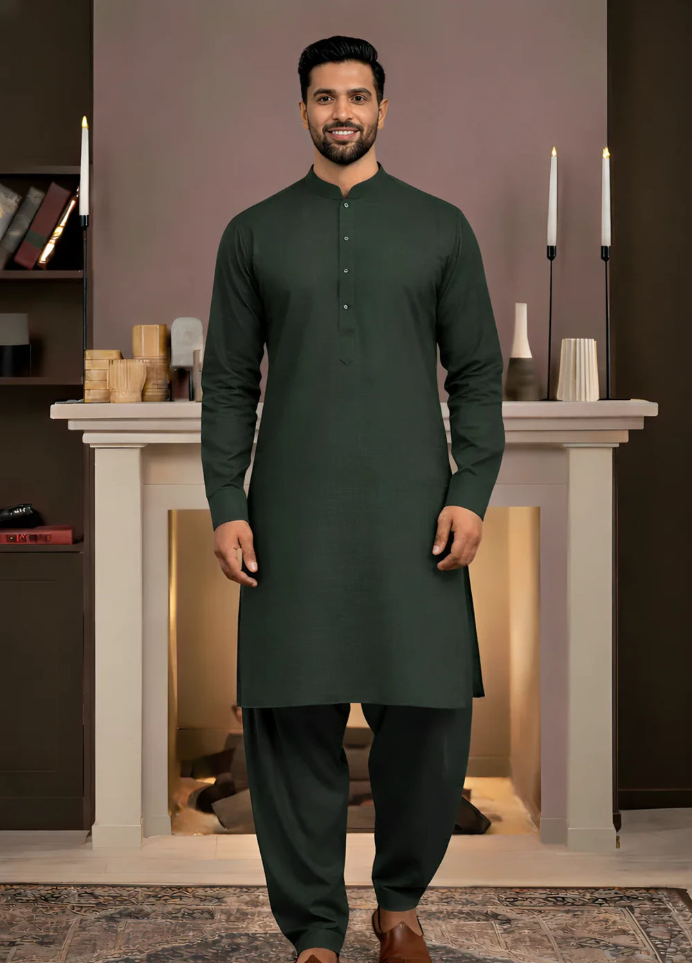 Gold Medal by Stitching Cotton Men RTW Solid Poly 2 Piece Suit Vintage-Bottle Green SMKS-103 - Casual Collection