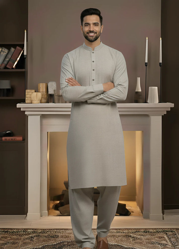 Stitching Cotton RTW Men Poly Kameez Shalwar Suit Vintage Ash Grey - Casual Collection