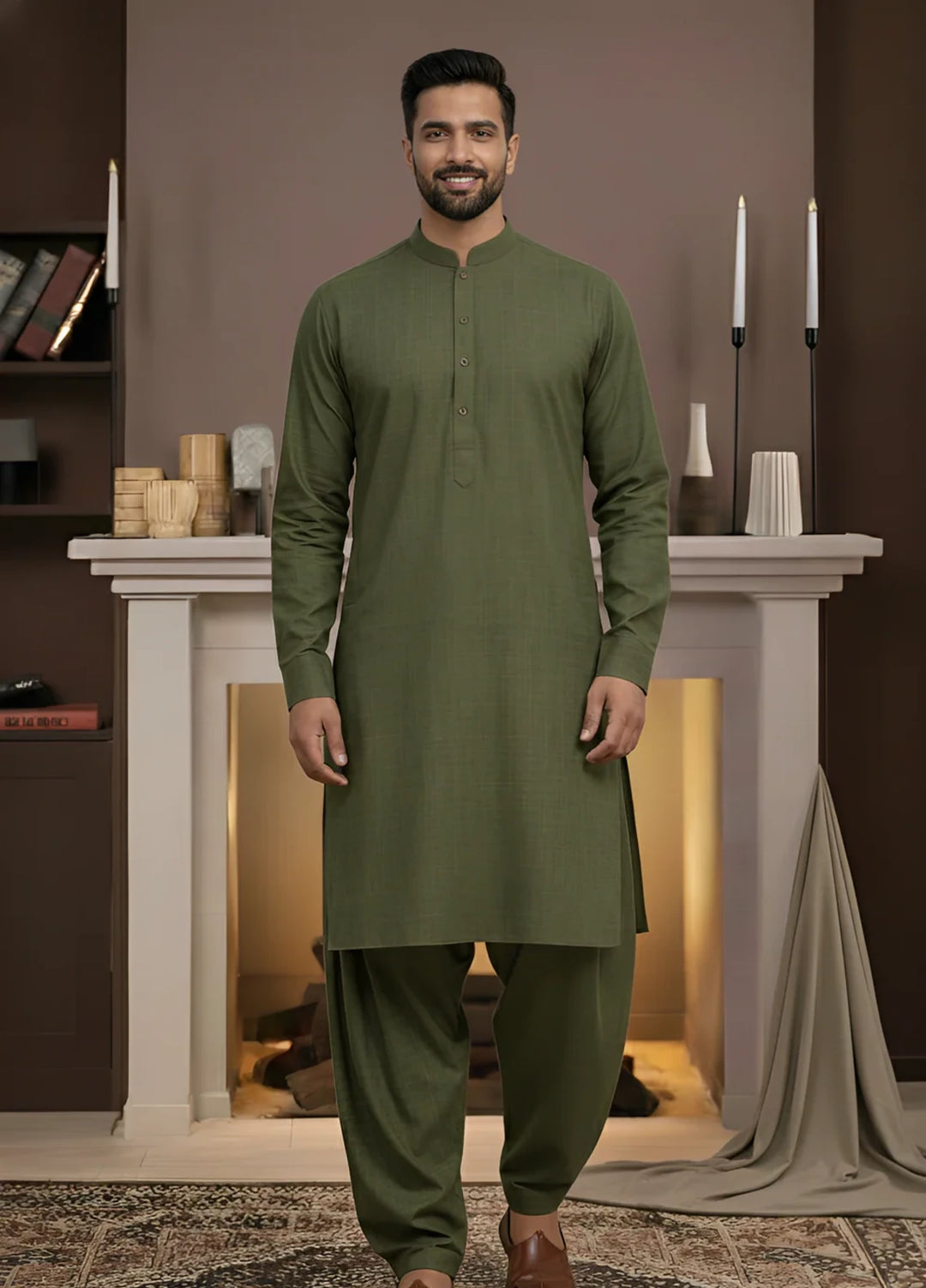 Stitching Cotton RTW Men Poly Kameez Shalwar Suit Vintage Sandy - Casual Collection