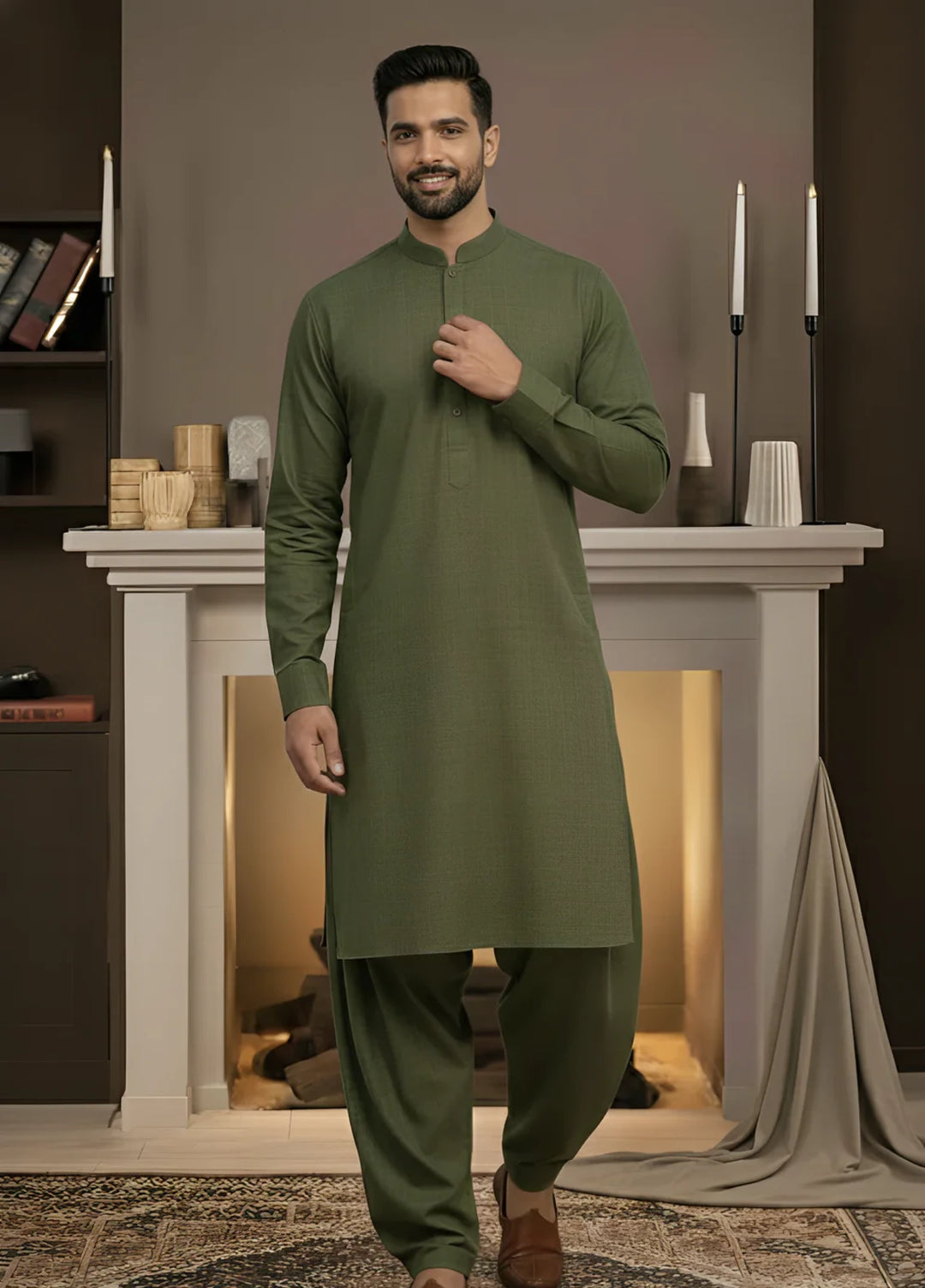 Stitching Cotton RTW Men Poly Kameez Shalwar Suit Vintage Sandy - Casual Collection