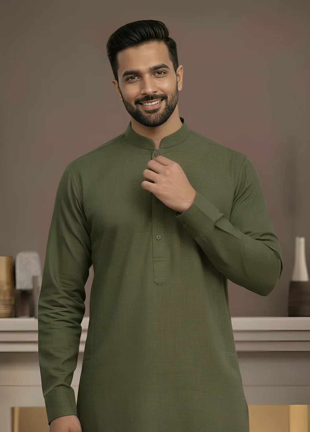 Stitching Cotton RTW Men Poly Kameez Shalwar Suit Vintage Sandy - Casual Collection