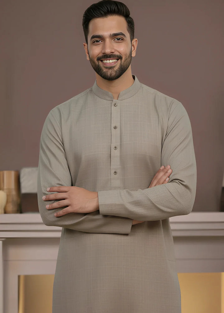 Stitching Cotton RTW Men Poly Kameez Shalwar Suit Vintage Camel - Casual Collection