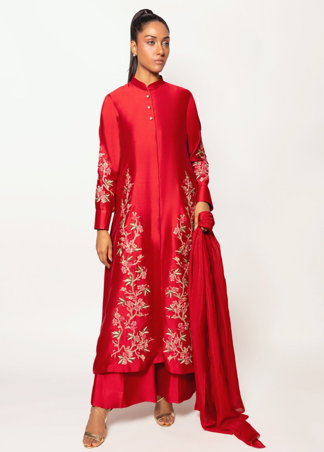 Gulenoor Women RTW Embroidered Sheesha Silk 3 Piece Suit The Crimson Caravan - Festive Collection