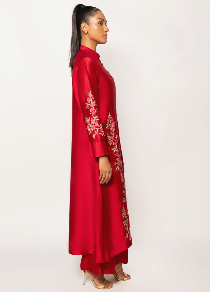 Gulenoor Women RTW Embroidered Sheesha Silk 3 Piece Suit The Crimson Caravan - Festive Collection