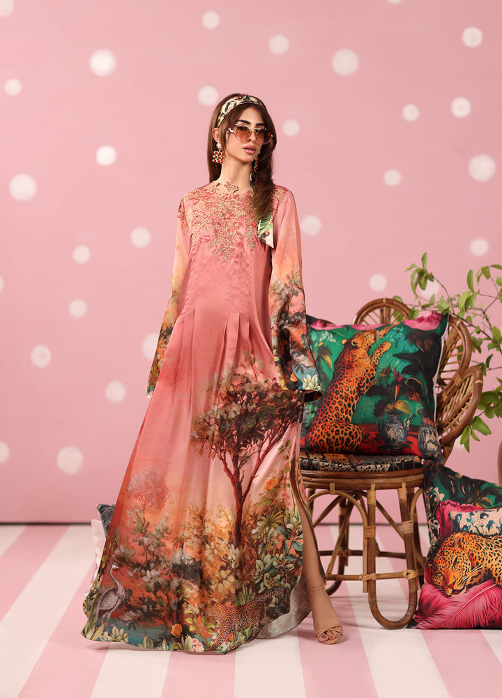 Musferah Saad Women RTW Embroidered Silk 2 Piece Suit Rosewood Safari - Festive Collection