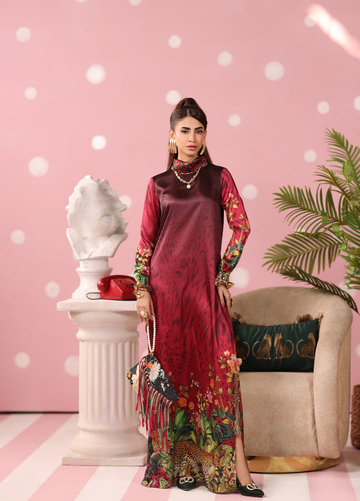 Musferah Saad Women RTW Embroidered Silk 2 Piece Suit Crimson Monsoon - Festive Collection