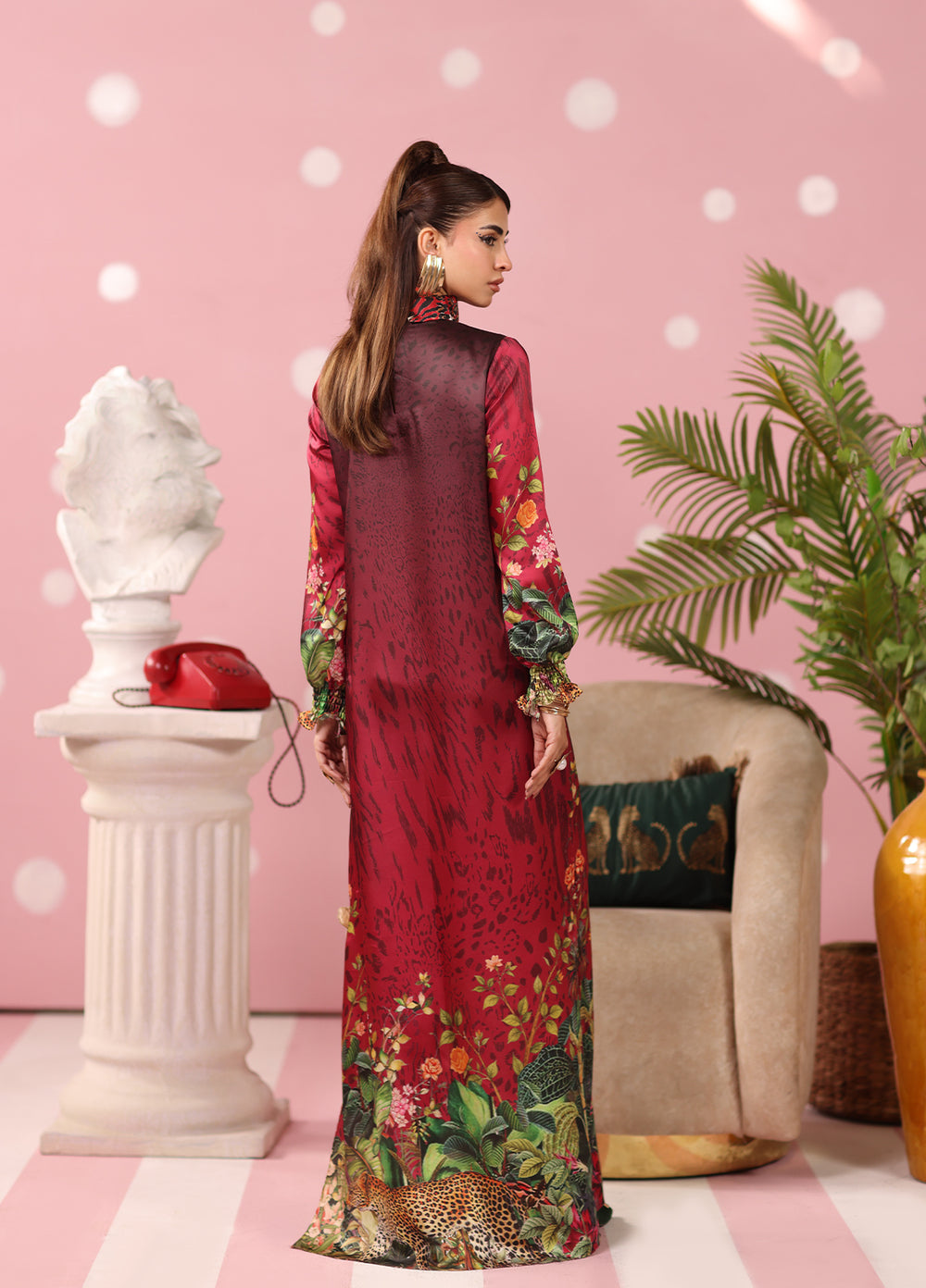 Musferah Saad Women RTW Embroidered Silk 2 Piece Suit Crimson Monsoon - Festive Collection