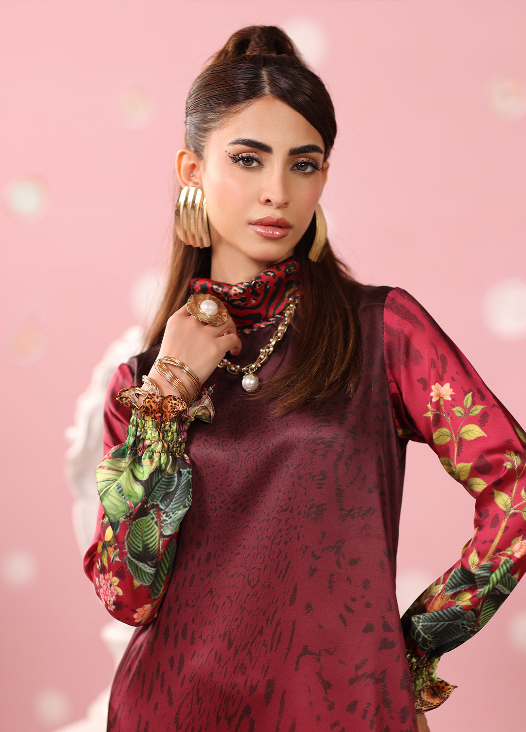 Musferah Saad Women RTW Embroidered Silk 2 Piece Suit Crimson Monsoon - Festive Collection