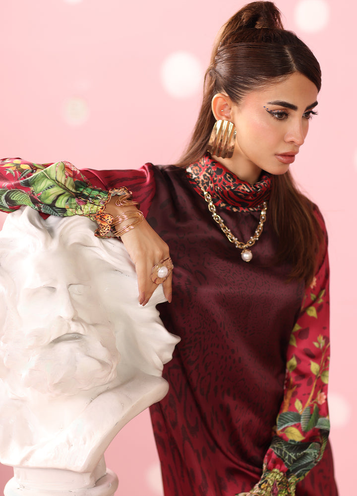Musferah Saad Women RTW Embroidered Silk 2 Piece Suit Crimson Monsoon - Festive Collection