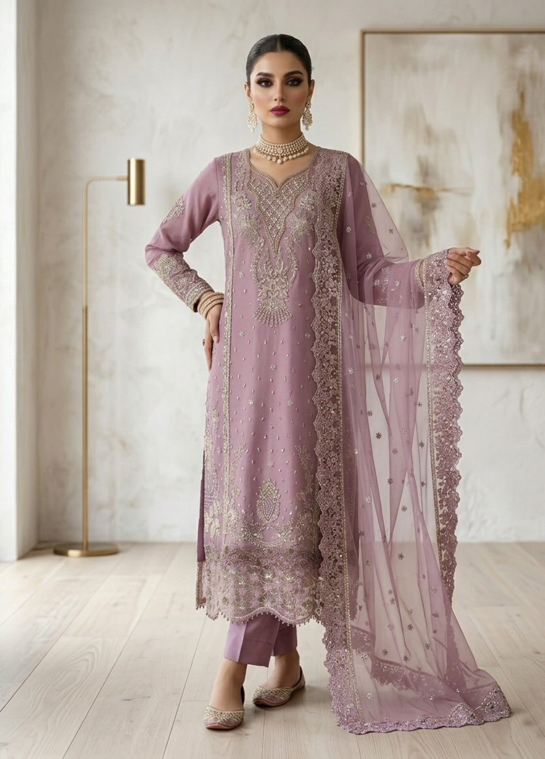 Regalia by Diara Couture RTW Embroidered Organza 3 Piece Suit RAHEELA UN-1003 GREY - Festive Collection