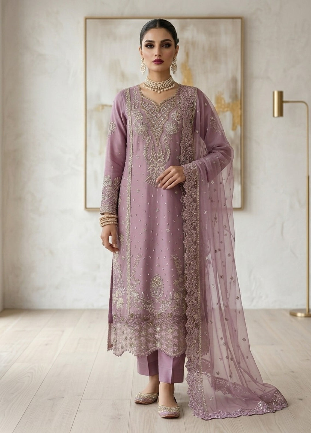 Regalia by Diara Couture RTW Embroidered Organza 3 Piece Suit RAHEELA UN-1003 GREY - Festive Collection