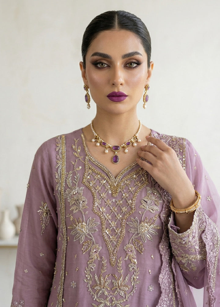 Regalia by Diara Couture RTW Embroidered Organza 3 Piece Suit RAHEELA UN-1003 GREY - Festive Collection