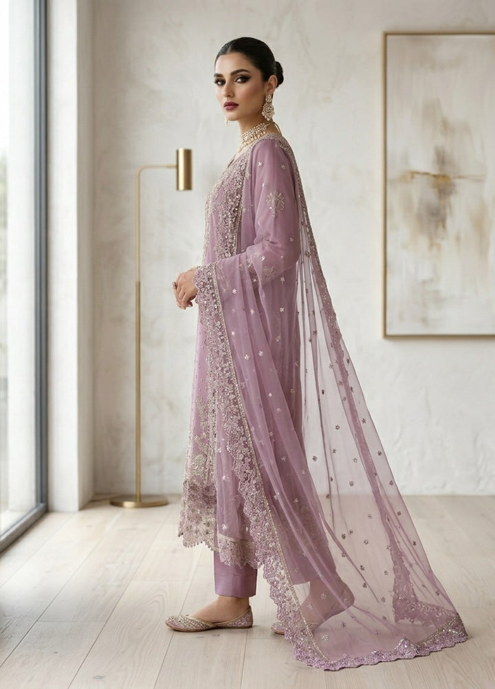 Regalia by Diara Couture RTW Embroidered Organza 3 Piece Suit RAHEELA UN-1003 GREY - Festive Collection