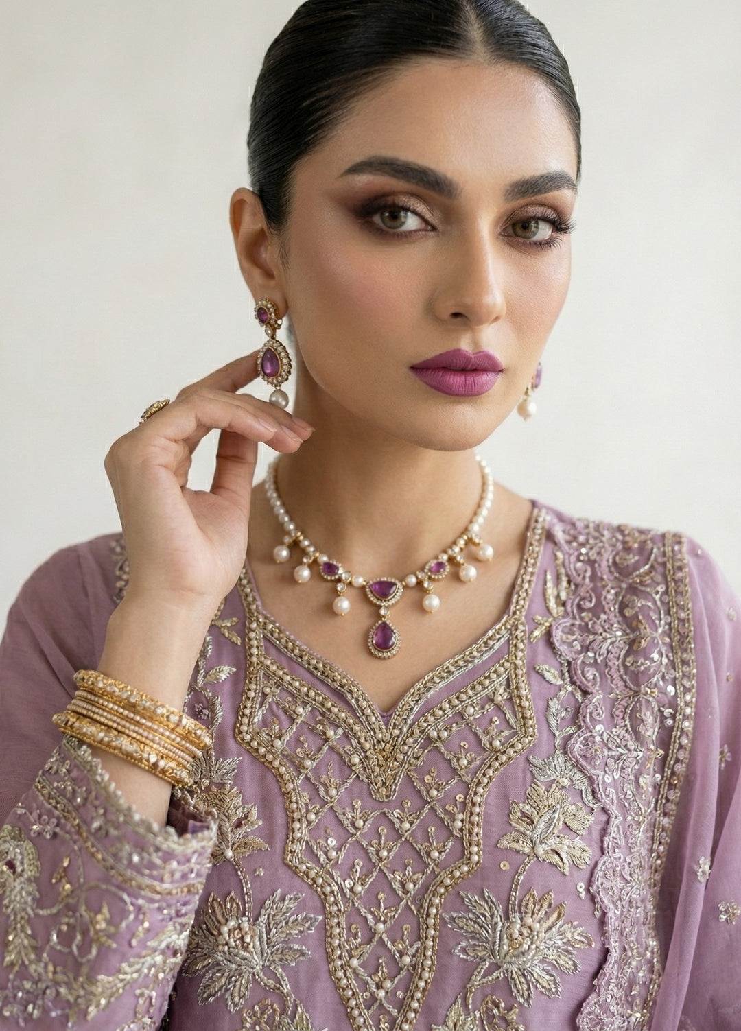 Regalia by Diara Couture RTW Embroidered Organza 3 Piece Suit RAHEELA UN-1003 GREY - Festive Collection