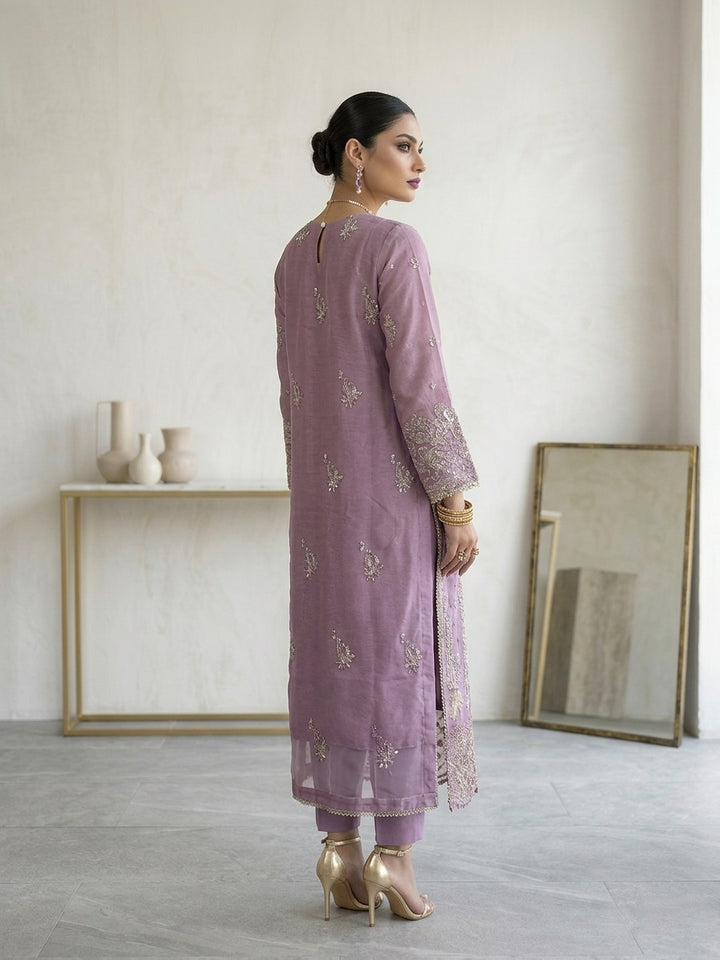Regalia by Diara Couture RTW Embroidered Organza 3 Piece Suit RAHEELA UN-1003 GREY - Festive Collection