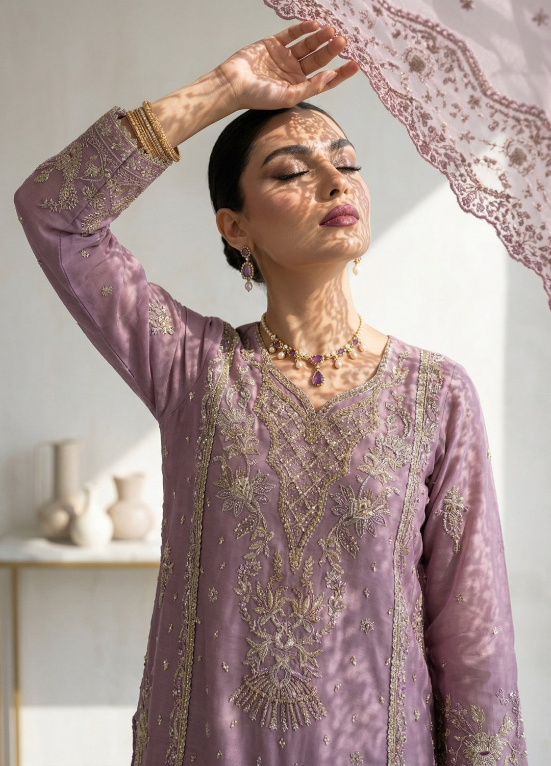 Regalia by Diara Couture RTW Embroidered Organza 3 Piece Suit RAHEELA UN-1003 GREY - Festive Collection