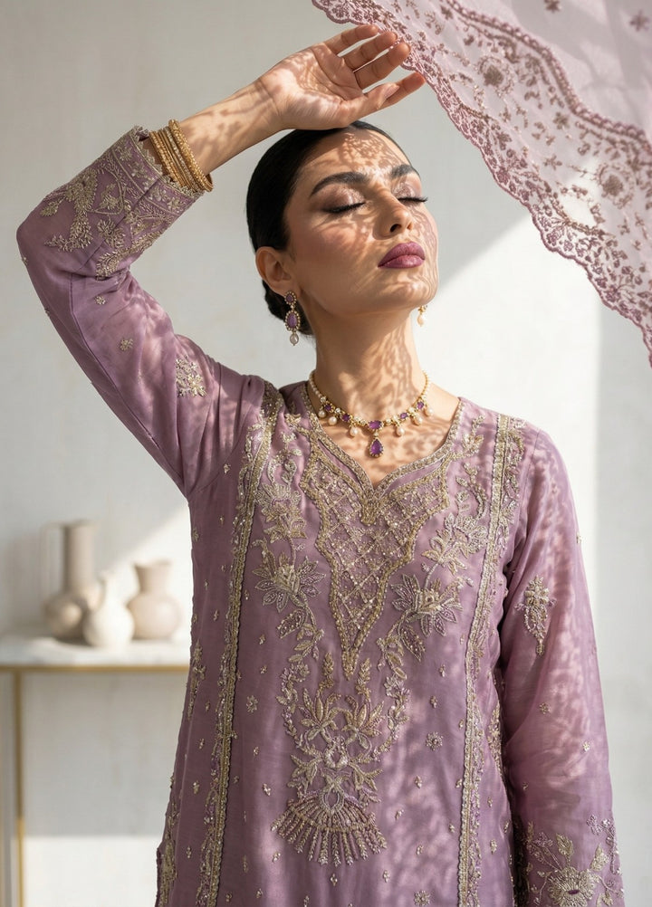 Regalia by Diara Couture RTW Embroidered Organza 3 Piece Suit RAHEELA UN-1003 GREY - Festive Collection