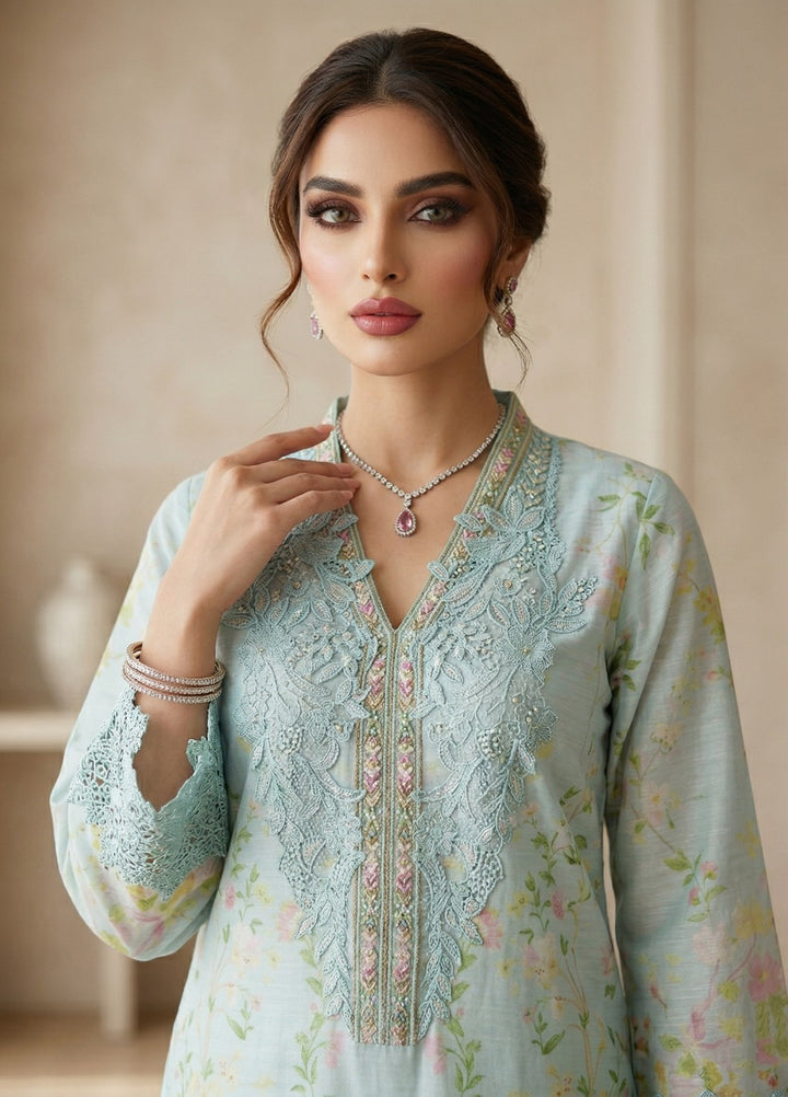 Regalia by Diara Couture RTW Embroidered Raw Silk 3 Piece Suit SORELLE DPR-01 AQUA - Festive Collection