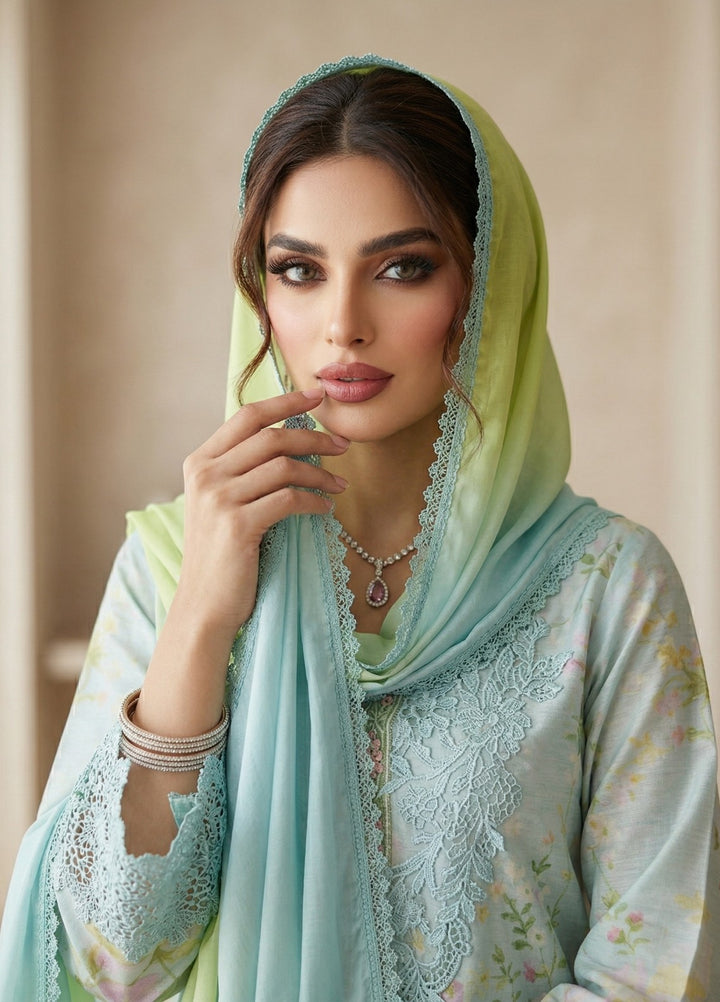 Regalia by Diara Couture RTW Embroidered Raw Silk 3 Piece Suit SORELLE DPR-01 AQUA - Festive Collection