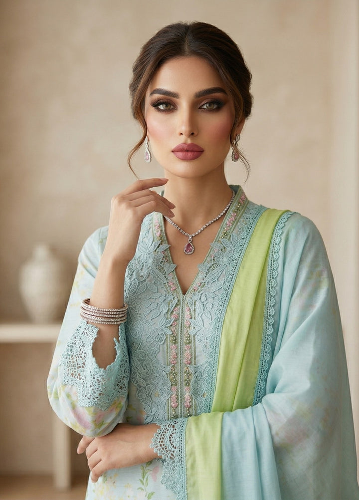 Regalia by Diara Couture RTW Embroidered Raw Silk 3 Piece Suit SORELLE DPR-01 AQUA - Festive Collection