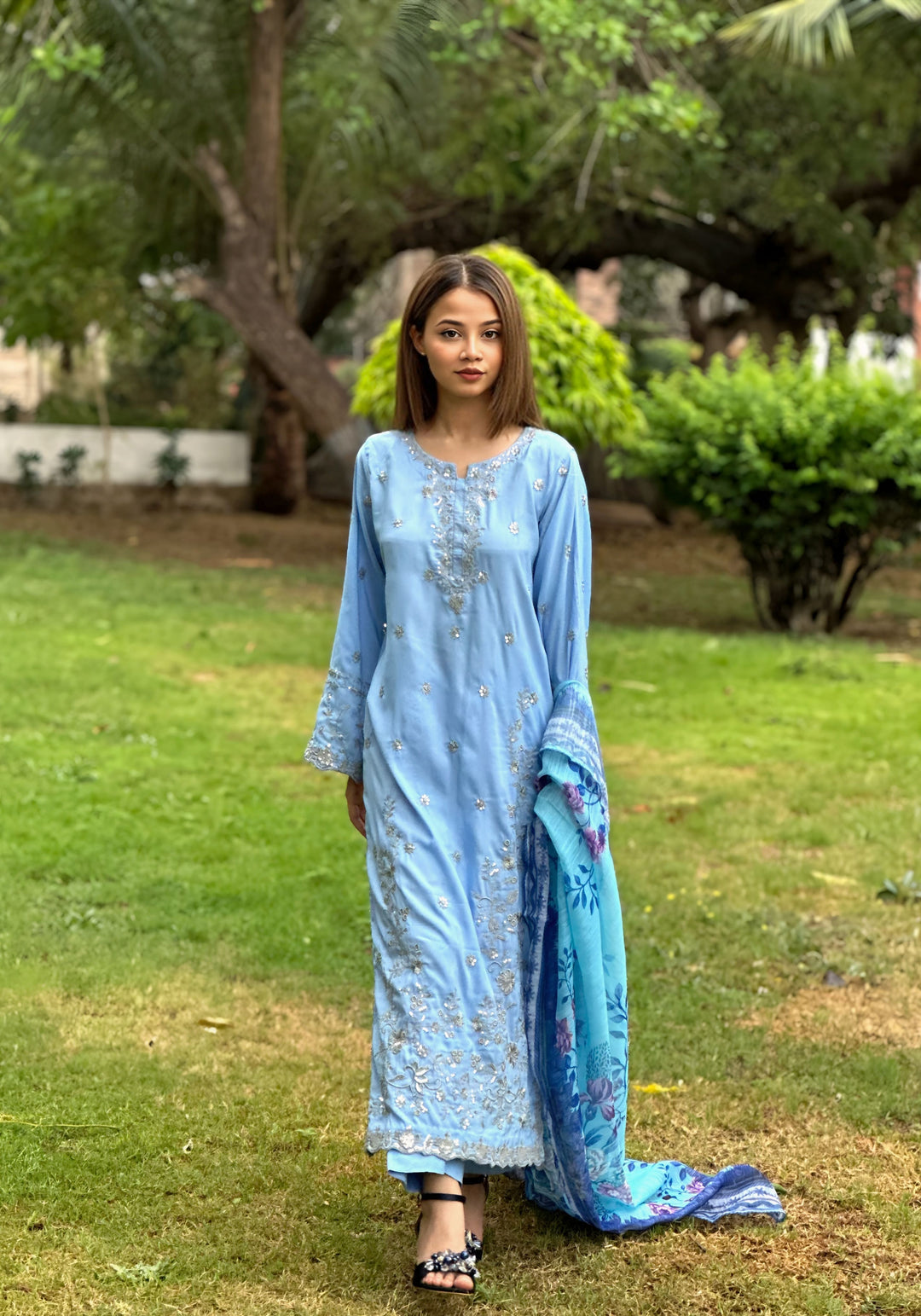 Blossom Aroma from Khuwab by Kazma RTW Mix Cotton Embroidered 3 Piece Suit Bluebell Grace - Casual Collection