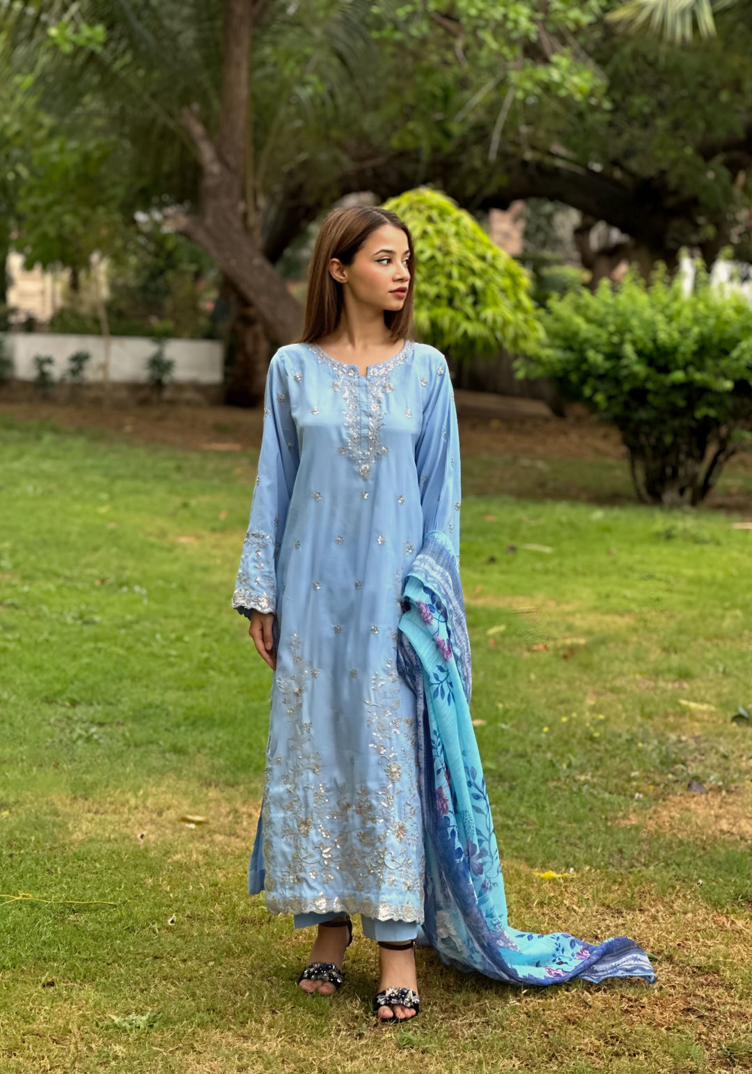Blossom Aroma from Khuwab by Kazma RTW Mix Cotton Embroidered 3 Piece Suit Bluebell Grace - Casual Collection