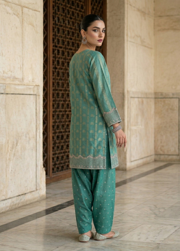 Elara By Diara Couture Women RTW Embroidered Jacquard 3 Piece Suit JK-28 Aqua - Eid Collection