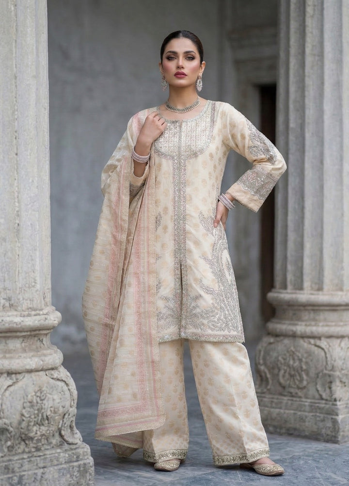 Elara By Diara Couture Women RTW Embroidered Lawn 3 Piece Suit JK-25 Ivory - Eid Collection