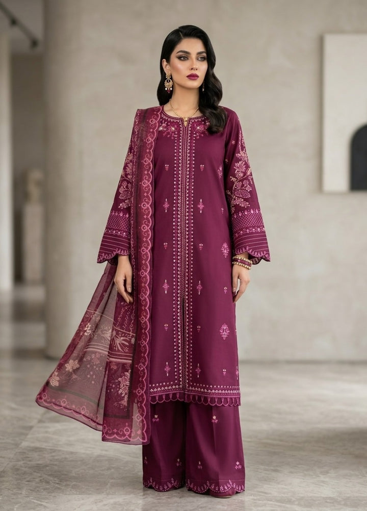 Zayra by Diara Couture RTW Embroidered Lawn 3 Piece Suit MALIHA ZP-75 PLUM  - Festive Collection