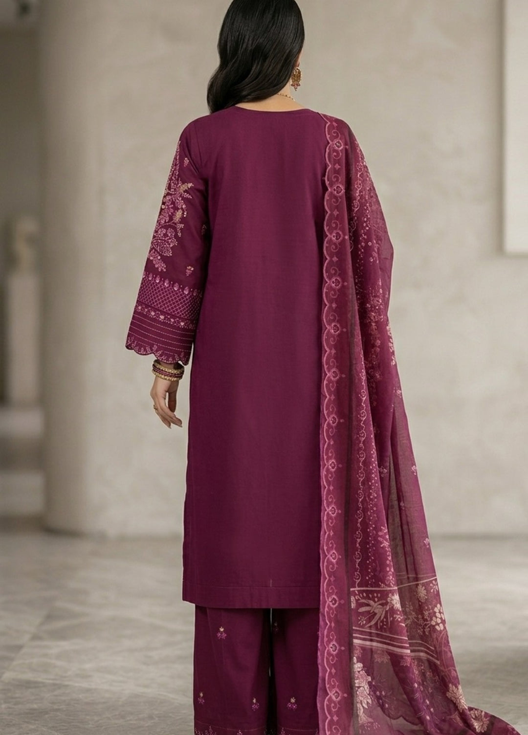 Zayra by Diara Couture RTW Embroidered Lawn 3 Piece Suit MALIHA ZP-75 PLUM  - Festive Collection