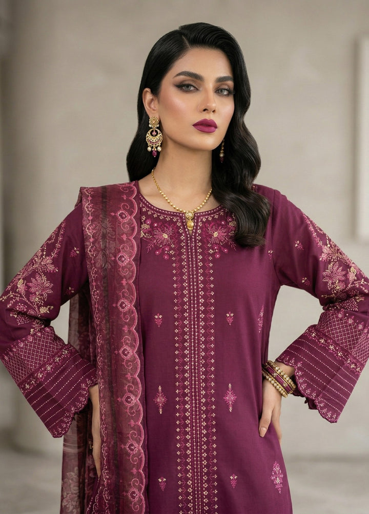 Zayra by Diara Couture RTW Embroidered Lawn 3 Piece Suit MALIHA ZP-75 PLUM  - Festive Collection