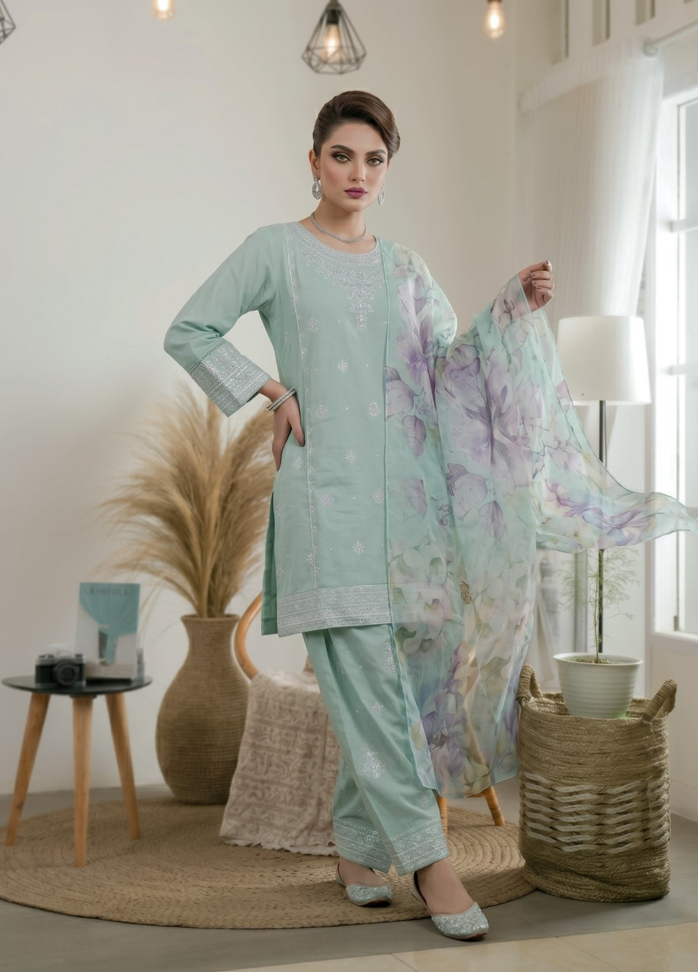 Zayra by Diara Couture RTW Embroidered Cotton 3 Piece Suit MAYRA ZP-76 AQUA  - Festive Collection